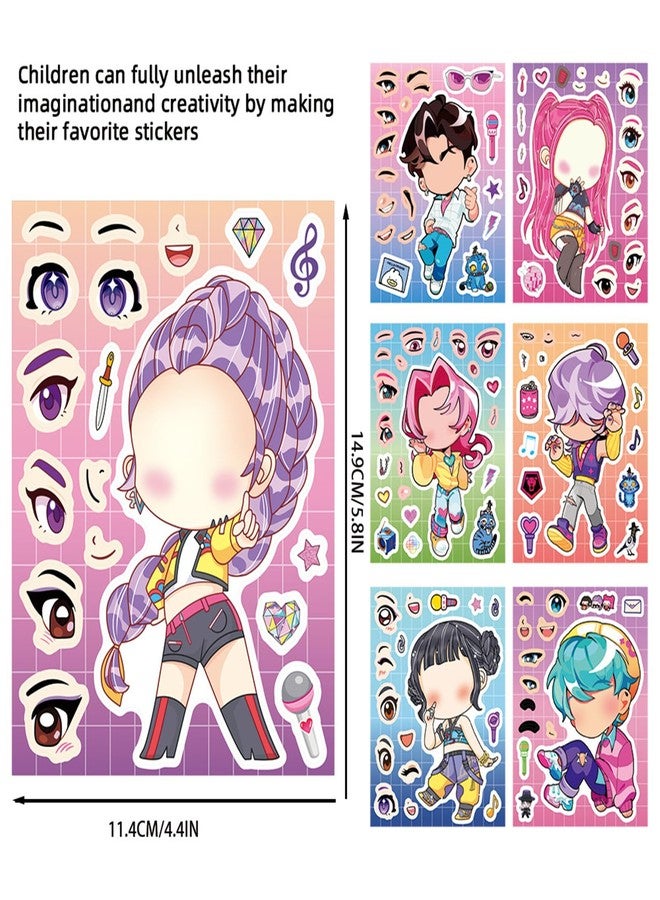 PWSTY 24Sheets Make a Face Demon Movie Hunters Sticker Make Your Own Korean Idol Cartoon Movie Stickers for Teens Sticker Play Set Fantasy Teens and Crafts Activity Party Favor Supplies Craft (De) - Image 2
